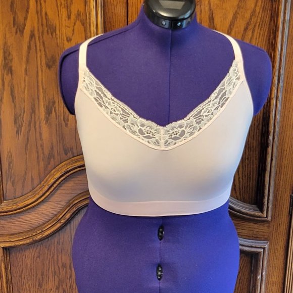 Maidenform Wireless Pretty Pink Pastel V-Neck Racerback Lace Bralette. Sz: L - Picture 1 of 8